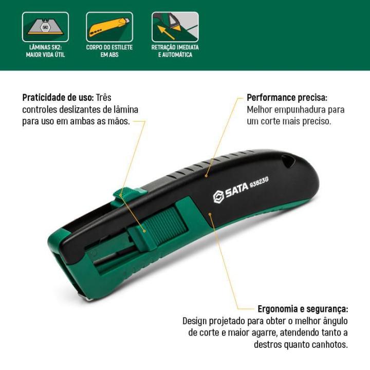 Estilete de Segurança Auto - Retrátil Trapezoidal - SATA Brasil