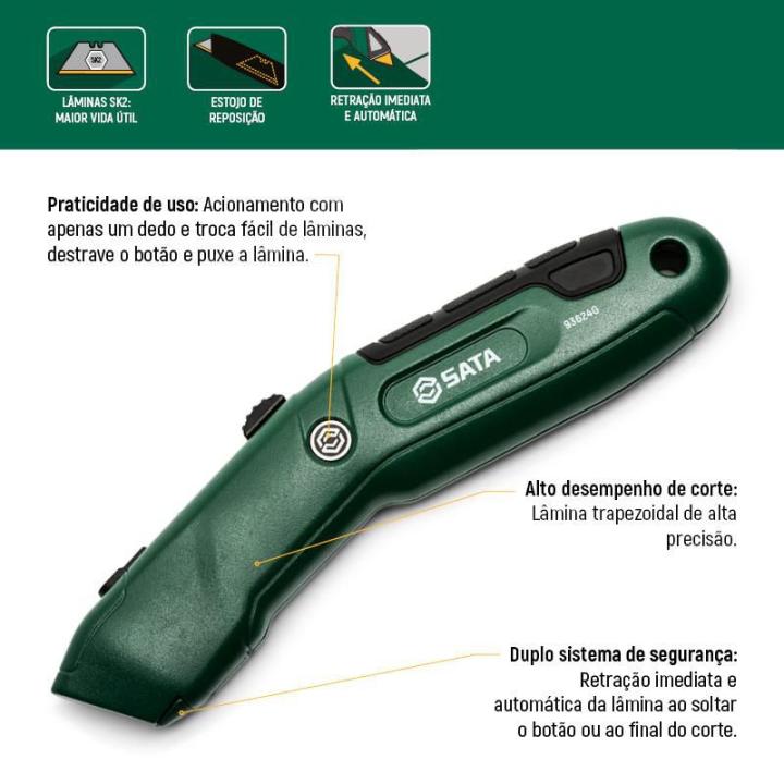 Estilete de Segurança Auto - Retrátil Trapezoidal - SATA Brasil